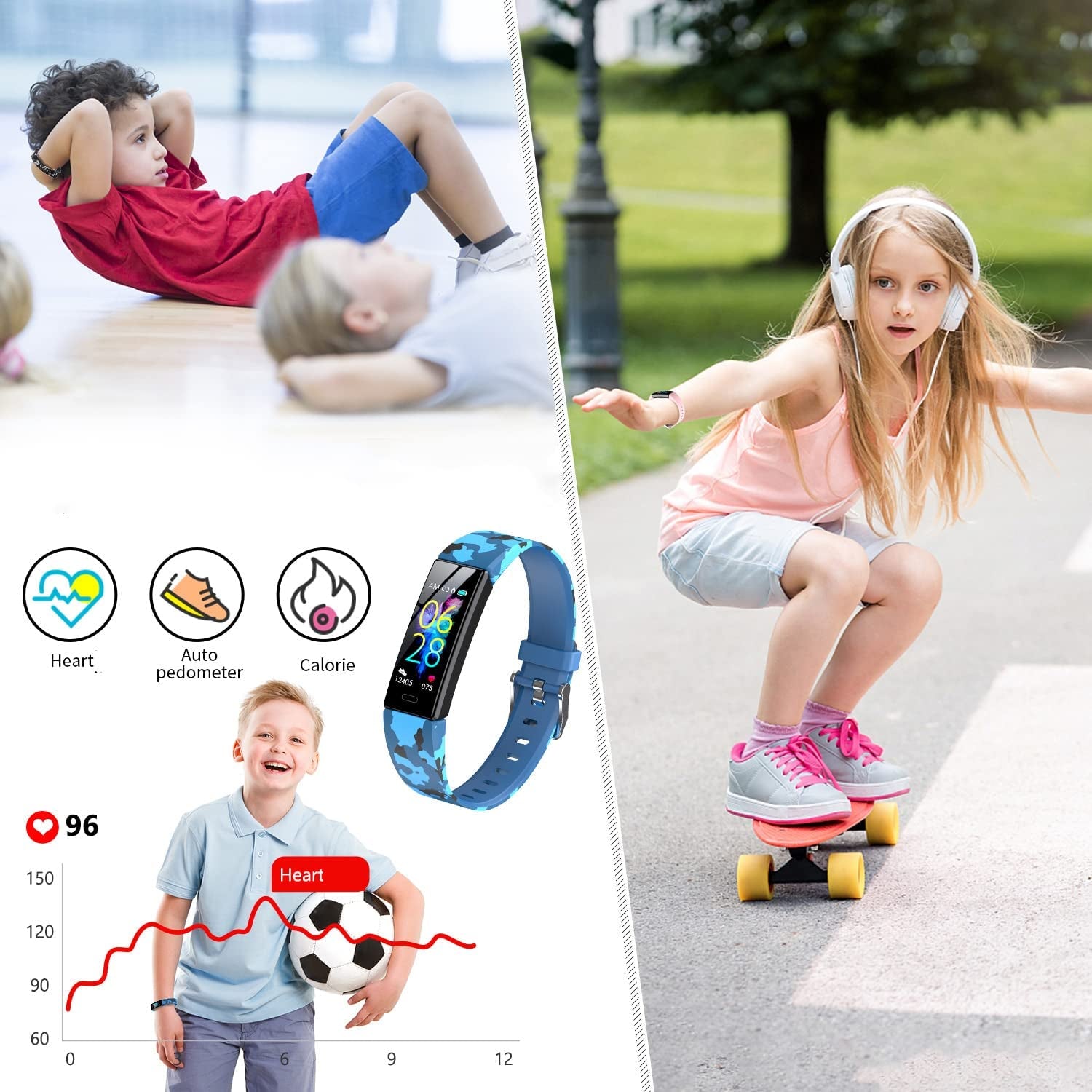 Children's Fitness Tracker Watch with Pedometer, Stopwatch, IP68 Waterproof, and 11 Sports Modes for Ages 6-16