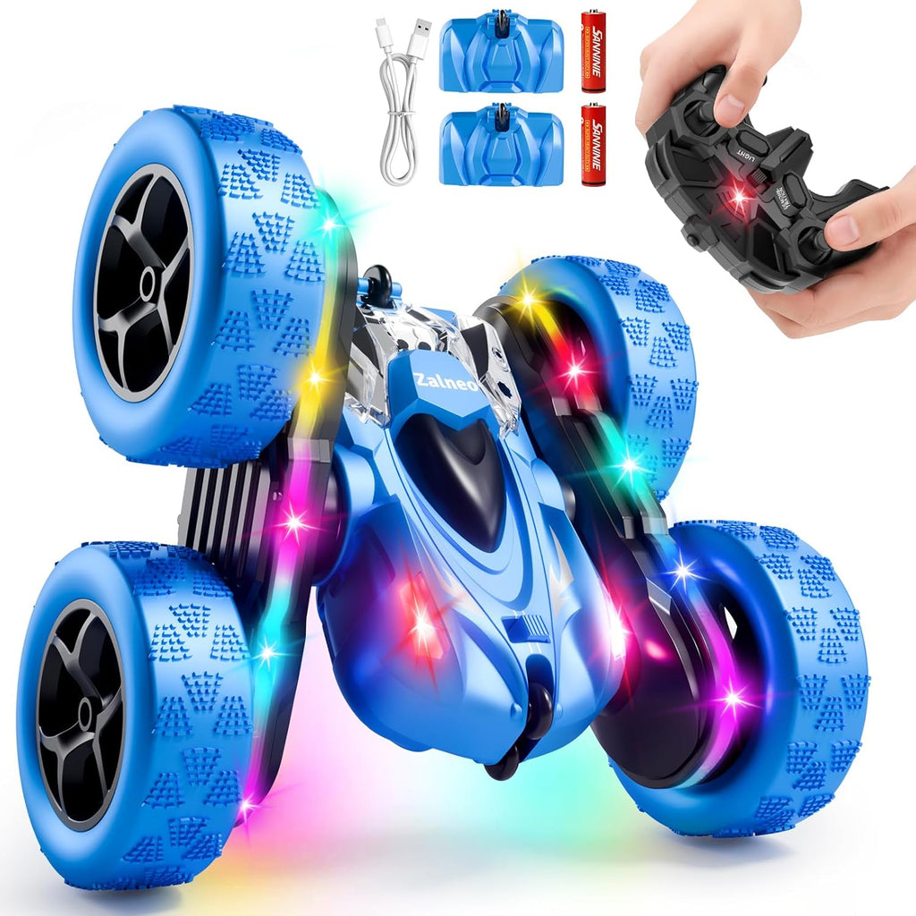 4WD 360° Flip Double-Sided Remote Control Stunt Car with LED Light Bar and Modular USB-C Battery, 2.4 GHz Off-Road Toy for Ages 6-12, Green