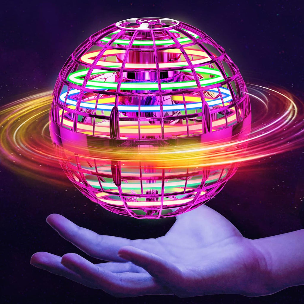 Ivtivfu Upgraded Flying Orb Ball (Pink, 2025) with Dazzling Lights - Magic Hover Spinner, Boomerang Drone, and Floating Cosmic Globe - Outdoor Toy for Children Aged 6 to 10