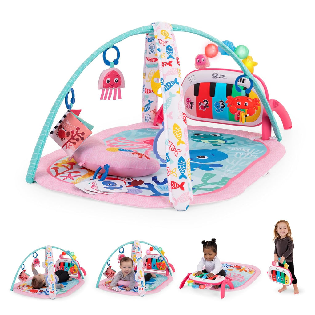 Baby Einstein Ocean Explorers 4-in-1 Kickin' Tunes Jellyfish Jamboree Music and Language Discovery Gym for Infants, Pink, Ages 0 Months and Up