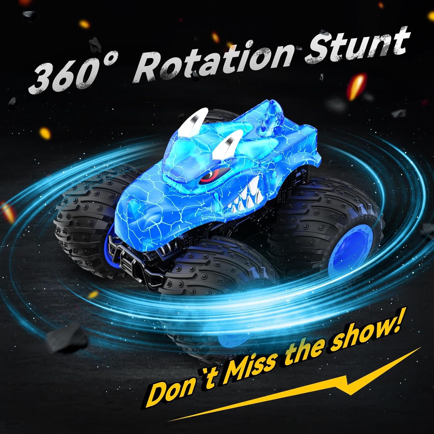 AUUGUU 2.4GHz Remote Control Monster Truck with Light Spray - All Terrain RC Car for Kids Ages 3 and Up (Dinosaur-Green) - Ideal Birthday Gift for Boys and Girls