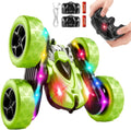 4WD 360° Flip Double-Sided Remote Control Stunt Car with LED Light Bar and USB-C Modular Battery, Off-Road Vehicle for Boys Ages 6-12, Ideal Birthday Gift, Black-Green