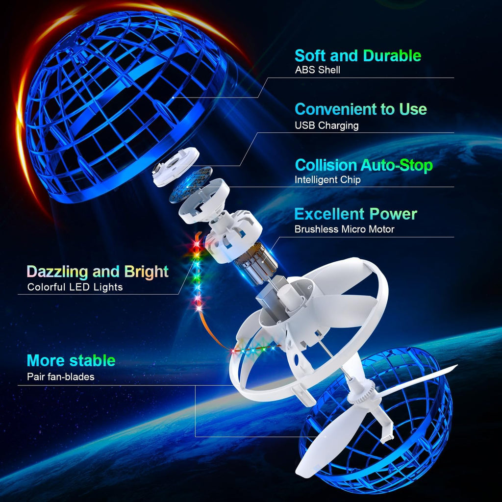 Ivtivfu Upgraded Flying Orb Ball (Pink, 2023) with Dazzling Lights - Magic Hover Spinner and Boomerang Drone - Floating Cosmic Globe for Outdoor Play - Ideal for Children Aged 6 to 10 Years