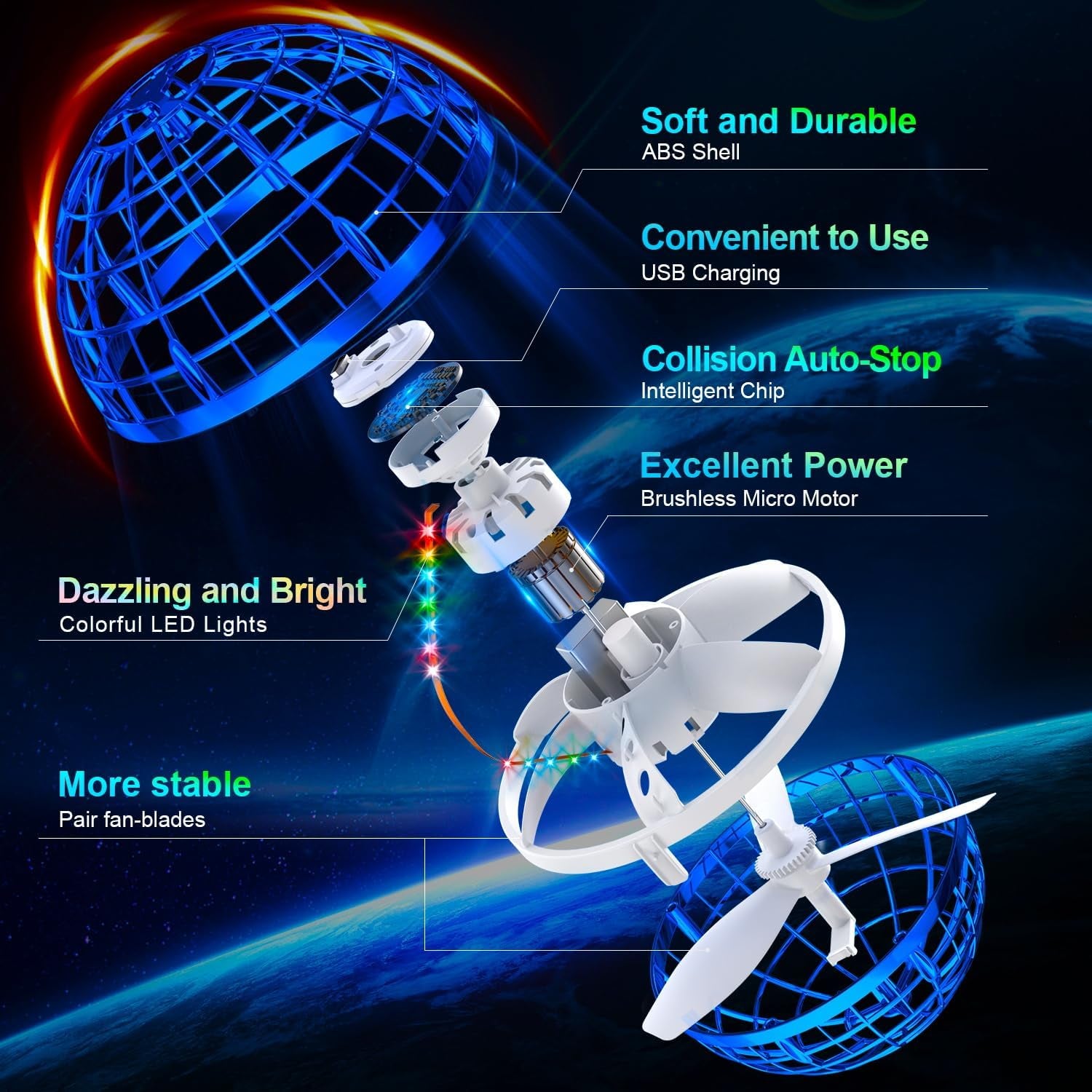 Ivtivfu Upgraded Flying Orb Ball (Pink, 2023) with Dazzling Lights - Magic Hover Spinner and Boomerang Drone - Floating Cosmic Globe for Outdoor Play - Ideal for Children Aged 6 to 10 Years
