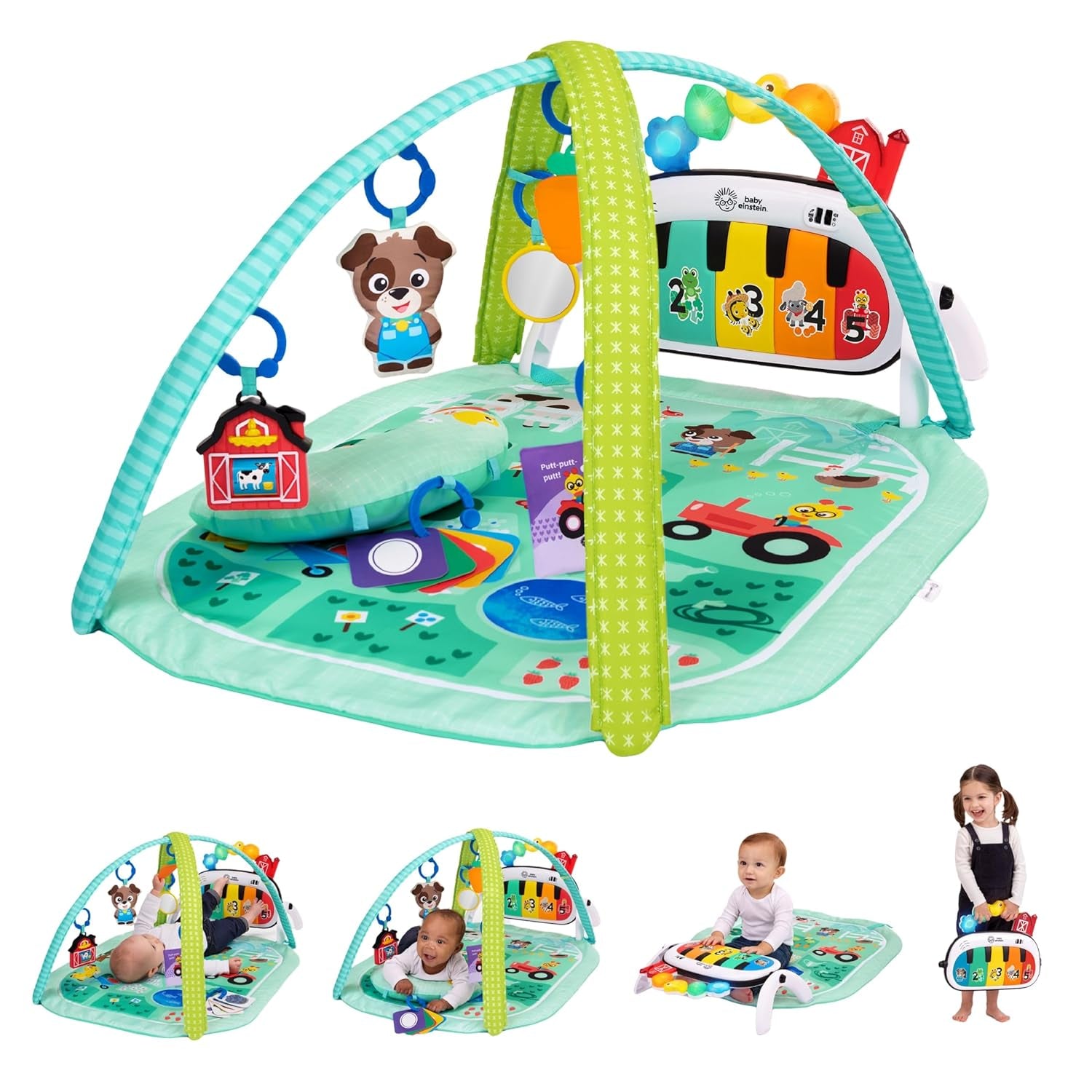 Baby Einstein Farm Explorers 4-in-1 Kickin' Tunes Musical Meadow Gym for Music and Language Development, Suitable for Infants and Up