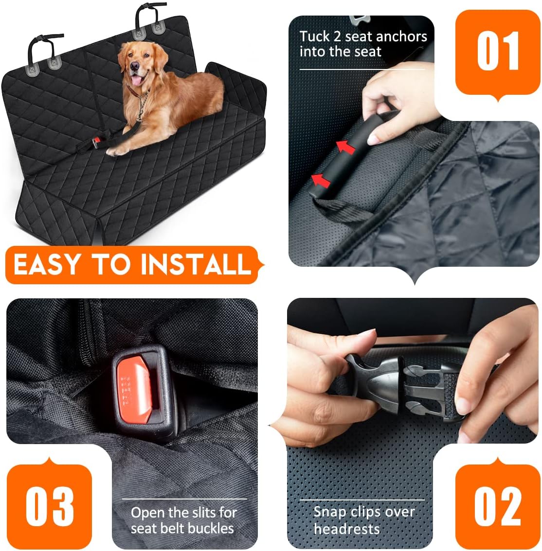 Yuntec Premium Waterproof Dog Car Seat Cover - Ultimate Non-Slip Protector for Back Seats in Cars, Trucks, and SUVs - Perfect for Pet Owners and Families - Black