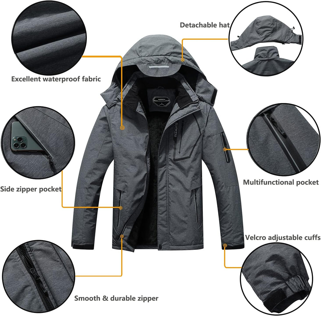 Stay Warm and Stylish This Winter with the SUOKENI Men's Waterproof Ski Jacket - Insulated, Versatile, and Ready for Adventure!