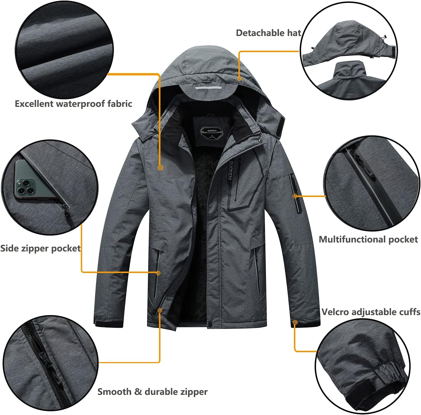 Stay Warm and Stylish This Winter with the SUOKENI Men's Waterproof Ski Jacket - Insulated, Versatile, and Ready for Adventure!