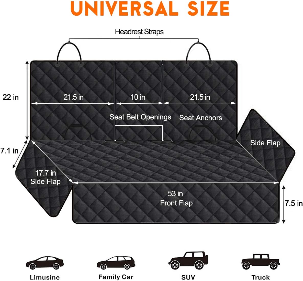 Yuntec Premium Waterproof Dog Car Seat Cover - Ultimate Non-Slip Protector for Back Seats in Cars, Trucks, and SUVs - Perfect for Pet Owners and Families - Black