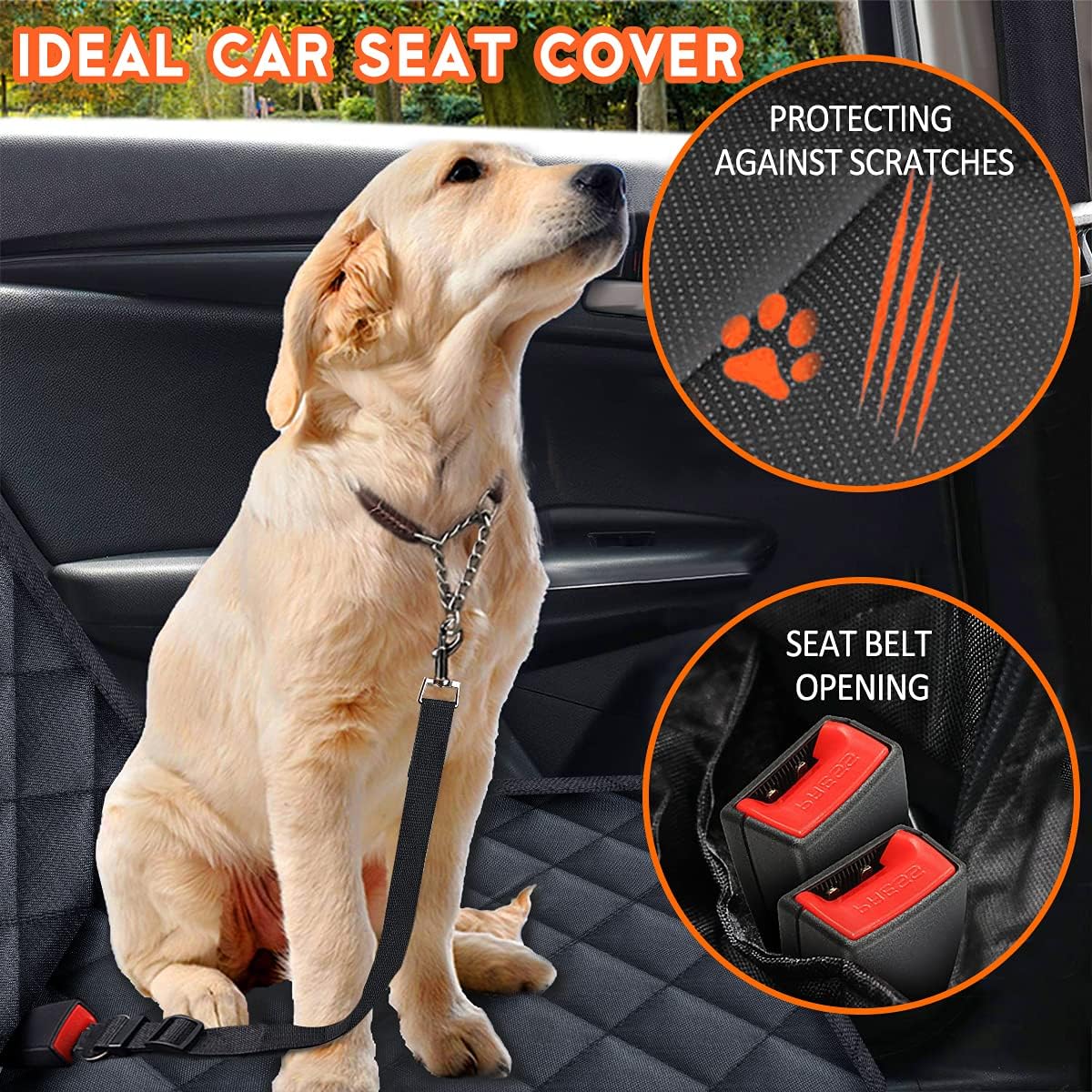 Yuntec Premium Waterproof Dog Car Seat Cover - Ultimate Non-Slip Protector for Back Seats in Cars, Trucks, and SUVs - Perfect for Pet Owners and Families - Black