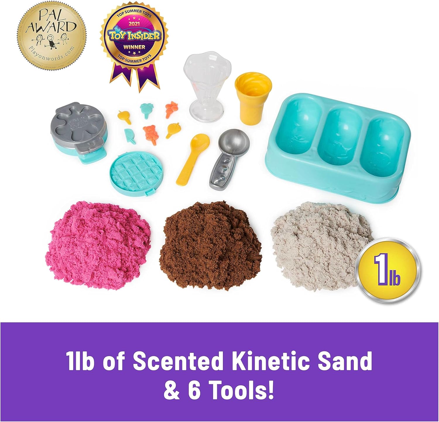 Delight Your Child with the Kinetic Sand Scents Ice Cream Treats Playset - Create, Mold, and Play with Three Colors of Scented Sand and Six Fun Tools!
