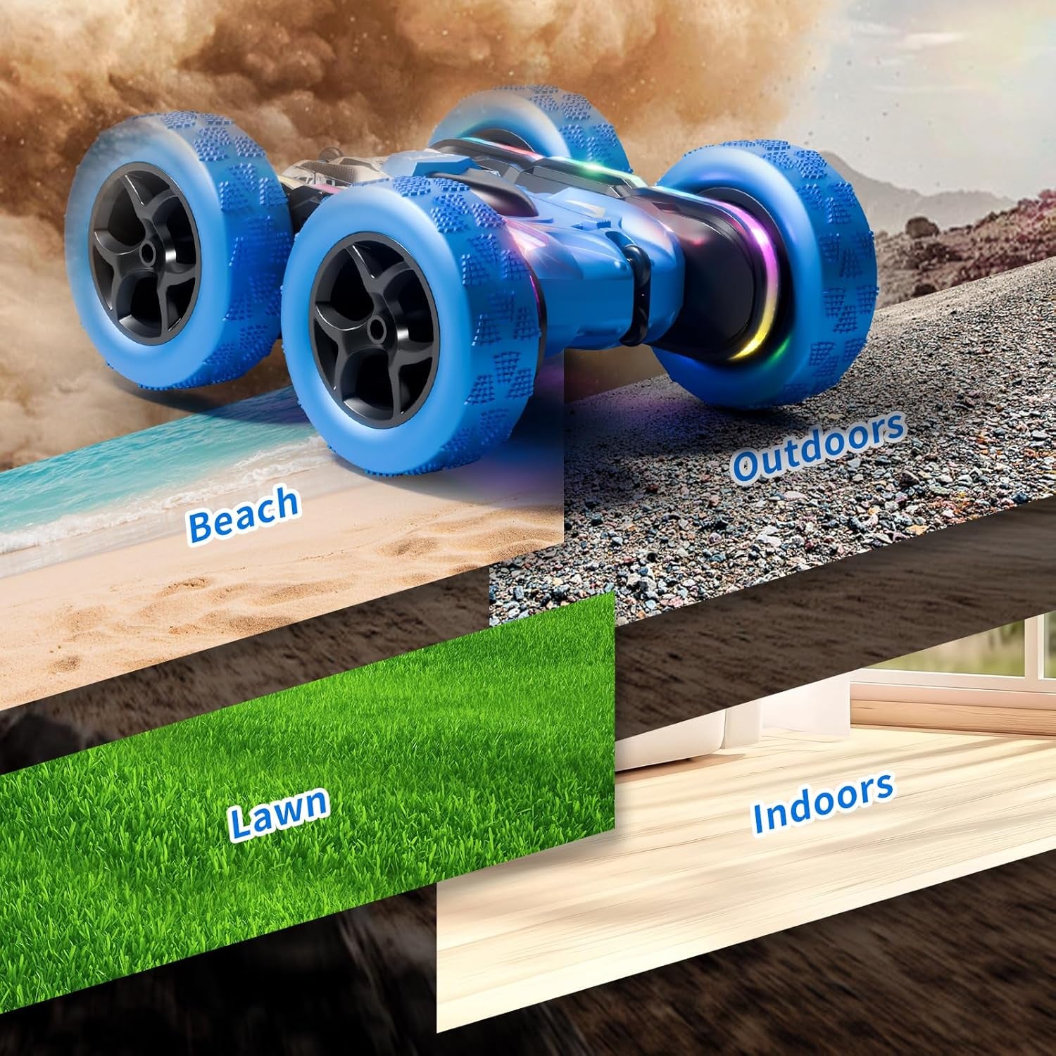 4WD Pink Remote Control Car with 360° Flip, Double-Sided LED Light Bar, and Quick-Swap USB-C Modular Battery - 2.4 GHz Interference-Free Outdoor Toy for Girls Ages 6-12