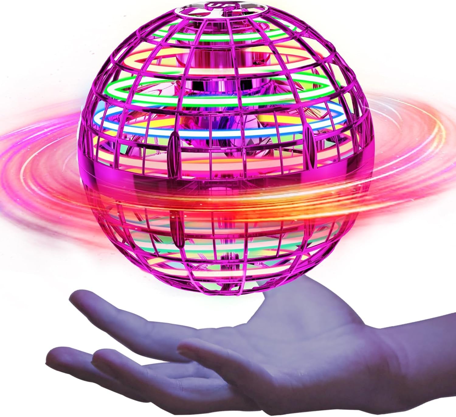 Ivtivfu Upgraded Flying Orb Ball (Pink, 2023) with Dazzling Lights - Magic Hover Spinner and Boomerang Drone - Floating Cosmic Globe for Outdoor Play - Ideal for Children Aged 6 to 10 Years