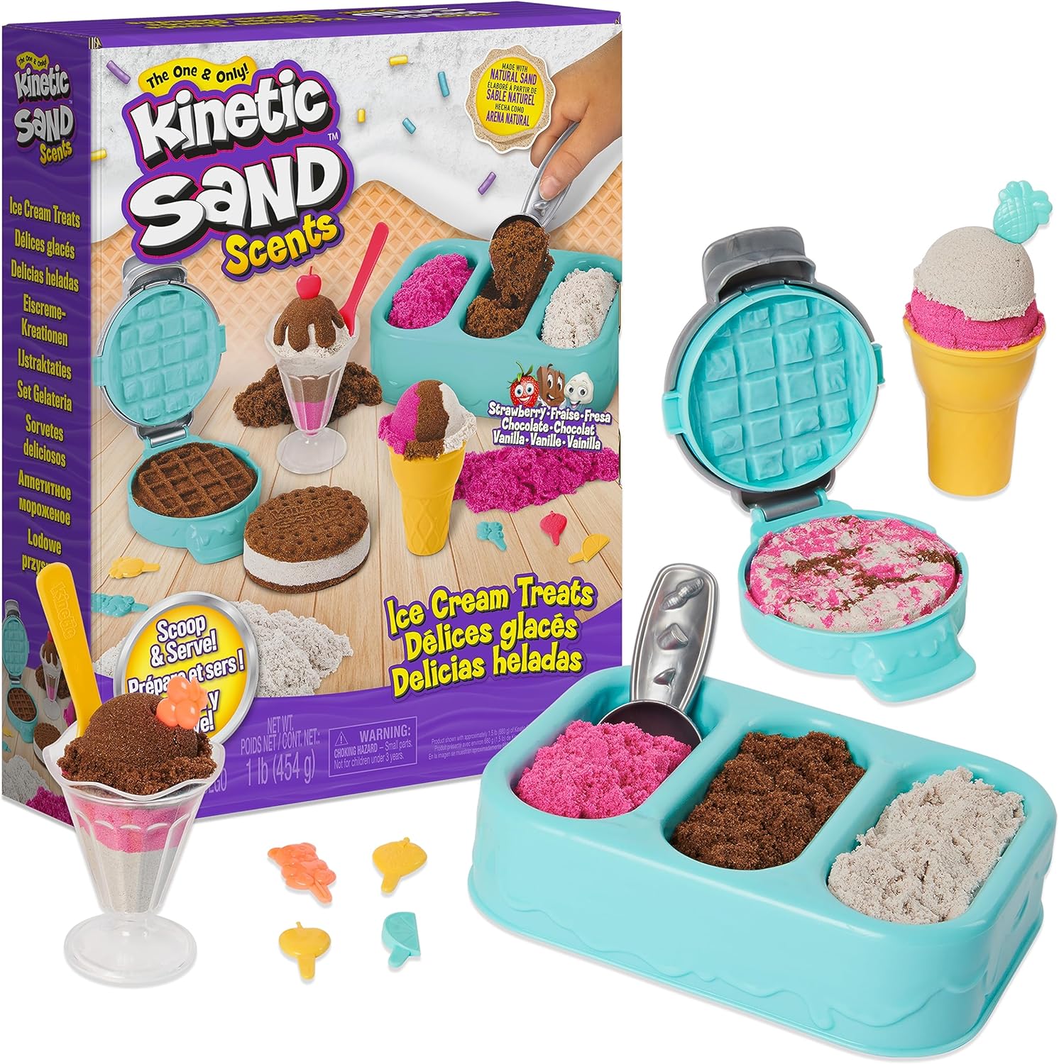 Delight Your Child with the Kinetic Sand Scents Ice Cream Treats Playset - Create, Mold, and Play with Three Colors of Scented Sand and Six Fun Tools!