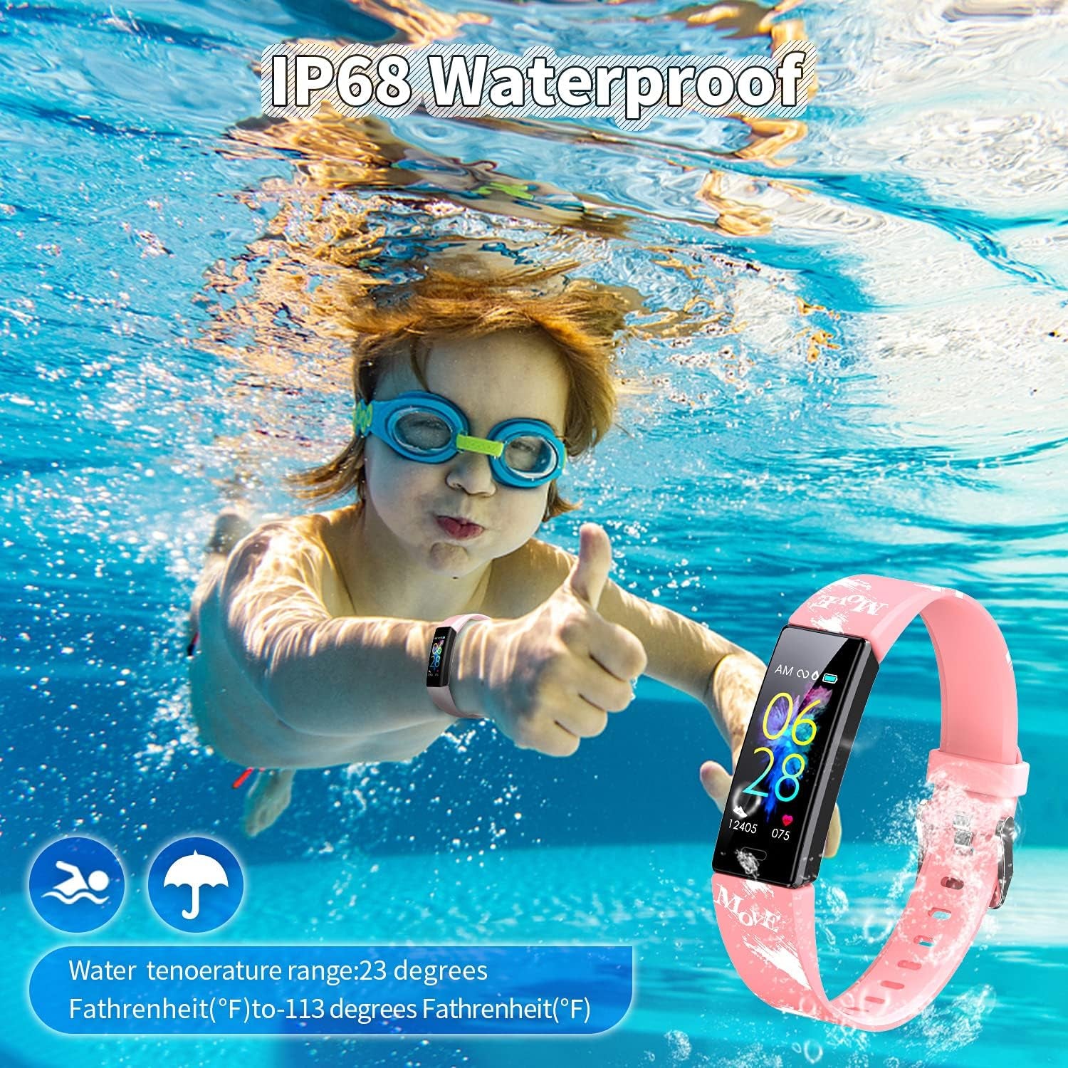 Children's Fitness Tracker Watch with Pedometer, Stopwatch, IP68 Waterproof, and 11 Sports Modes for Ages 6-16