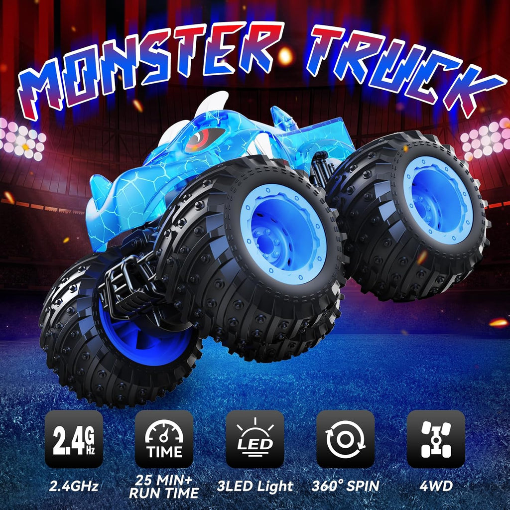 AUUGUU 2.4GHz All-Terrain Remote Control Monster Truck with Light Spray - Ideal Birthday Gift for Children Aged 3 to 8