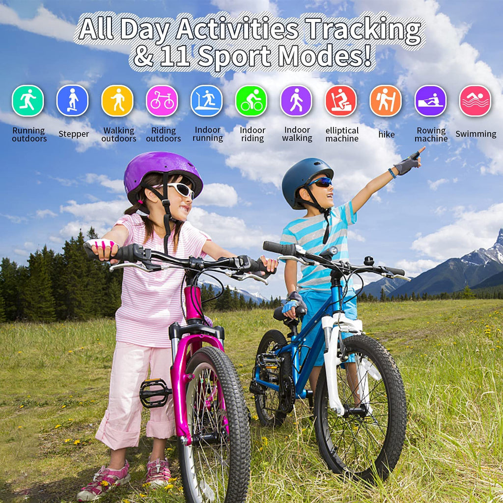 Children's Fitness Tracker Watch with Pedometer, Stopwatch, IP68 Waterproof, and 11 Sports Modes for Ages 6-16