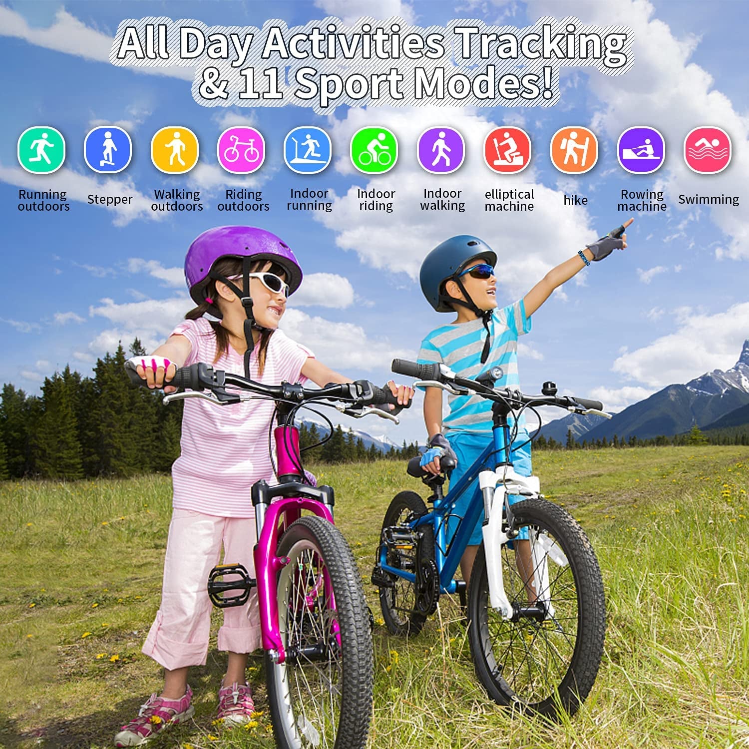 Children's Fitness Tracker Watch with Pedometer, Stopwatch, IP68 Waterproof, and 11 Sports Modes for Ages 6-16